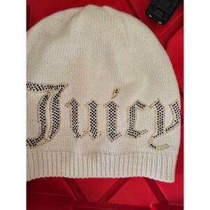 Juicy Couture Womens‎ Beanie Hat White Sparkle Rhinestone Logo Knit Winter